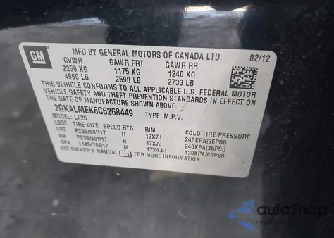 2012 GMC Terrain Sle-1 from USA, damaged, VIN 2GKALMEK6C6268449